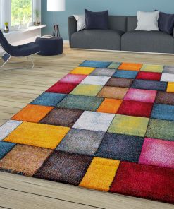 TT Home Wohnzimmer Teppich Bunt Kurzflor Wohnzimmerteppich Meliert 3D Optik Geometrisch, Farbe:Bunt, Größe:160x230 cm