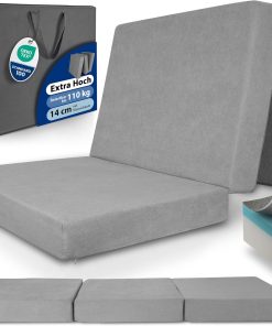 Beautissu Premium XL Klappmatratze 90x200cm Gästebett faltbar inkl. Tasche – extra dick Visco-Matratze hoher Schlafkomfort – waschbar Gästematratze klappbar einfacher Transport – Grau