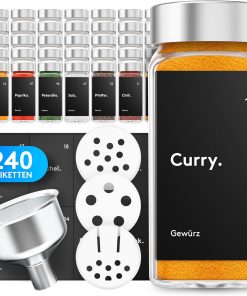 ZMILLA® Gewürzgläser Set [24 Stück] Eckig mit Streueinsatz | Inklusive 240 Etiketten + Acrylstift + Edelstahltrichter | Zur Aufbewahrung von Gewürzen