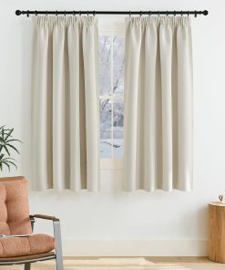 PONY DANCE Thermovorhang Kälteschutz Kräuselband 2er Set H 145 x B 140 cm Hellbeige, Kurze Blickdichte Vorhänge für Schienensystem Wohnzimmer Gardinen Modern Thermal Curtains
