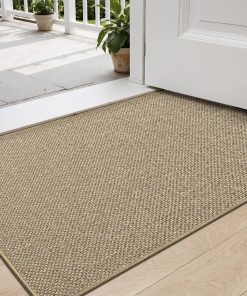 DEXI Fußmatte Innen 44 x 75cm, rutschfest Schmutzfangmatte, waschbar Fussmatte, Dünne Eingangstürmatte, Strapazierfähige Türmatte für Innenbereich, Beige