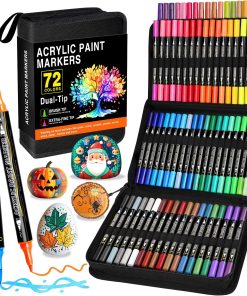Acrylstifte Set 72 Farben, Dual Tip Acrylic Paint Marker mit Feiner Spitze und Pinsel, Acrylmarker Wasserfest für Steine Holz Ostereier Glas Keramik Leinwand und Papier, Acrylfarben Stifte Kinder