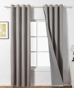 MYSKY HOME Gardine Leinenoptik Blickdichte Thermovorhang mit Ösen Wohnzimmer Verdunklungsvorhänge mit Ösen Gardinen Hitzeschutz Wärmeisolierend,Leinen,2er Set H 245 x B 140 cm.