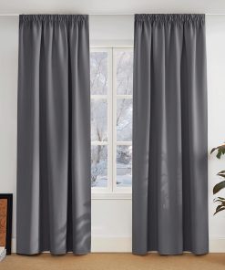 PONY DANCE Thermovorhang Kälteschutz Kräuselband Gardinen Grau Blickdicht 2er Set H 245 x B 140 cm Verdunklungsgardine für Schienen Blackout Vorhang für Wohnzimmer & Schlafzimmer