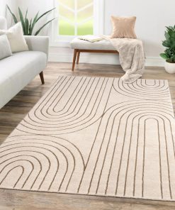 TT Home Wohnzimmer Teppich Kurzflor Geometrisches Design Abstrakte Optik, Farbe:Creme, Größe:160x230 cm