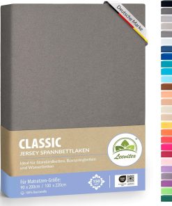 leevitex® Classic Jersey Spannbettlaken 90x200 – 100x220 cm | 150 GSM Baumwolle | Öko-Tex Zertifiziert | für Standard-, Boxspring- und Wasserbetten | 40 cm Steghöhe | 1er Pack | Graphit