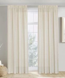 PONY DANCE Leinenvorhang Kräuselband Wohnzimmer Vorhänge Boho 2er Set H 245 x B 140 cm Leinen Gardinen für Schienensystem Leinenoptik Vorhänge Halbtransparent Linen Curtains Living Room, Beige
