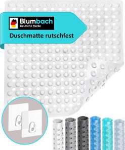 Blumbach® Duschmatte rutschfest 53x53cm - 100% BPA-frei - Inkl. 2 Haken zum Aufhängen - griffige Antirutschmatte Dusche & Badewanne, Duscheinlage, Rutschmatte schimmelresistent & maschinenwaschbar