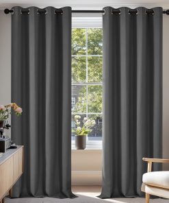 Deconovo Vorhänge Blickdicht Gardinen mit Ösen für Schlafzimmer Thermogardinen Vorhang Blackout Curtains, 245x140 cm(HöhexBreite), Dunkelgrau, 2er Set