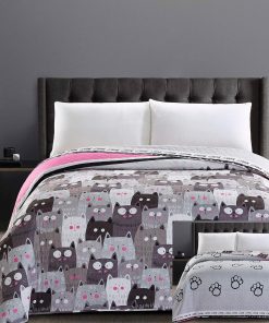 DecoKing 32350 Tagesdecke 220x240 cm Mikrofaser Bettüberwurf Steppung zweiseitig pflegeleicht beige Hellbraun kakaobraun braun grau Stahl anthrazit Grafit schwarz weiß rosa Katzen Cats' Invasion