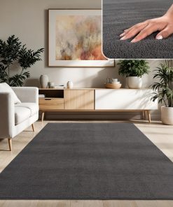 Paco Home Moderner Kuscheliger Wohnzimmer Teppich Kurzflor waschbar flauschig Weich Einfarbig Felloptik zeitlos stilvoll rutschfest pflegeleicht, Grösse:140x200 cm, Farbe:Anthrazit