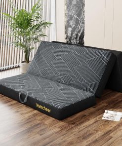 Vamcheer Klappmatratze Gästematratze extra dick - 15cm 3-teilige Gel Schaumstoff gästematratze klappbar, für reisebett Erwachsene, Camping, Boden, Gästebett,Folding Mattress (Grau, 120 x 195 x 15 cm)