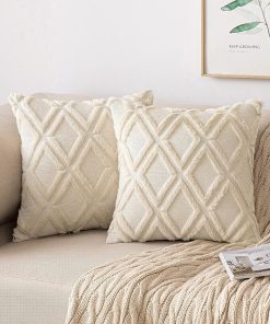 MIULEE Weihnachten 2er Set Kissenbezug Zierkissen Wolle Kissenbezüge Samt Fellkissen kissenhülle kuschelkissen Boho Deko Kissen Flauschig Sofakissen Dekokissen für Sofa Schlafzimmer 40x40 cm Beige