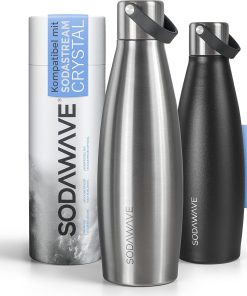 SODAWAVE® Trinkflasche Edelstahl [620ml] kompatibel mit SodaStream Crystal I Doppelwandige Thermo Edelstahl Trinkflasche I 100% auslaufsichere Flasche ideal für unterwegs (Edelstahl)
