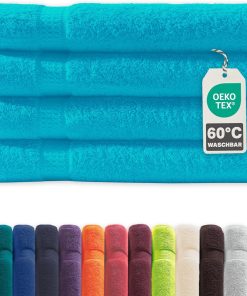 Müskaan® 4er Handtuch Set Türkis, 100% Baumwolle, 50x100cm, 500g/m² – Öko-Tex, Frottee Handtücher Set Baumwolle, Handtucherset 50x100cm, Handtuchset Blau für Bad, 60°C waschbar, Frotteetücher