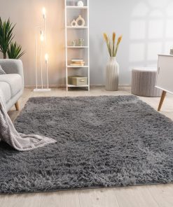 Paco Home Hochflor Teppich Wohnzimmer rutschfest Fellteppich Shaggy Flauschig Weich Modern Kunstfell Fell Imitat Einfarbig, Grösse:140x200 cm, Farbe:Grau