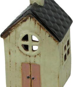 Windlicht Haus für Teelicht aus Keramik Teelichthaus Lichthaus (Rot 13,5x8x23cm)