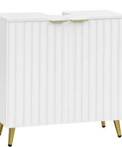 eSituro Waschbeckenunterschrank, Badezimmer Unterschrank Waschbecken, Waschtischunterschrank, Badezimmerschrank mit Verstellbarem Einlegeboden, Weiß Gold, 60x62x30 cm