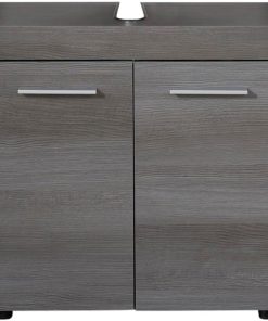 trendteam smart living - Runner - Badschrank - Grau - Waschbeckenunterschrank mit 2 Türen, 1 Einlegeboden - (BxHxT) 58 x 57 x 31 cm - silberfarbener Griff