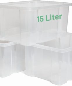 Novaliv 3x Aufbewahrungsboxen ohne Deckel 15L transparente Nestbar stapelbare Storage boxes Kunststoffbox BPA-frei 39x28,5x19,5 cm