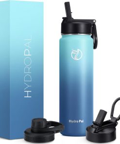 HydroPal Edelstahl Trinkflasche - 500/750ml/ 1L/1.2L/1.9L, BPA-Frei, Kohlensäure geeignet, Isolierte flasche mit Strohhalm & 2 Deckel