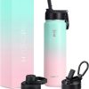 HydroPal Stainless Steel Drinking Bottle - 750 ml, 1 L, 1.2 L, BPA-Free, Suitable for Carbonated Drinks, Insulated Bottle with Straw & 2 Lids, Leak-Proof Insulated Bottle for Sports (Greenish Pink