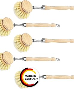 Spülbürste Holzspülbürste 5er Set. Bürstenköpfe austauschbar. Nachhaltige Bürsten aus zertifiziertem Buchenholz und Natur Fibre Pflanzenborsten. Langlebig, praktisch und CO²-neutral - Made in Germany