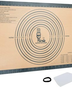 SUPER KITCHEN Extra Dick Rutschfeste Backunterlage Antihafte Backmatte Silikon Groß Teigunterlage Ausrollmatte XL Silikonmatte Dauerbackfolie Teigmatte mit Teigschneider, Fondant Pizza Matte 60 x 40cm