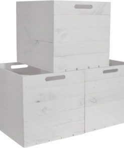 3 Set Kallax Holzkiste Karl - Weiß Aufbewahrungsbox 33x38x33cm Aufbewahrungskorb Holzbox Holz Regal