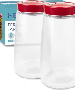 Gärglas mit 1-Wege-Luftablassöffnung - 2,2 Liter, 2er Pack - Ideal zur sicheren Gärung für Kefir, Kimchi, Sauerkraut, Sauerkraut, Sauerteigstarter, Übernachtungshafer - Gärgläser 2 Stück