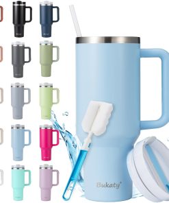 Thermobecher mit Strohhalm 30oz/0.9L, Trinkbecher mit Deckel und Strohhalm, Edelstahl Vakuum Isolierbecher mit Henkel, Großer Kaffeebecher to go Autobecher für Heiße & Kalte Getränke, Blau