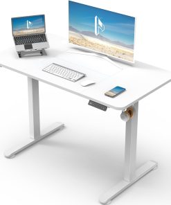 Homall Höhenverstellbarer Schreibtisch mit USB-Buchse 100x60 cm, Computer Stehschreibtisch, Ergonomischer Homeoffice-Tisch (100x60cm, Weiß)