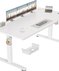 Height-Adjustable Desk 160 x 80 cm with USB Charging Port, 3 Memory Controls Desk, Height Adjustable, Large, Anti-Collision System, Standing Desk, Computer Desk, White