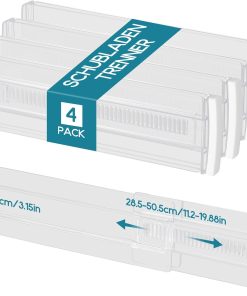 Set of 4 Plastic Drawer Dividers Adjustable (17.5-33 inches), 4 Pieces Transparent Drawer Dividers, Adjustable Drawer Dividers for Wardrobe, Bedroom, Chest of Drawers, Kitchen, Transparent