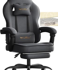 WOLTU Gaming Chair with Pocket Spring Cushion, 150 kg Weight Capacity, Ergonomic Swivel Chair, with Pillow, Lumbar Cushion, Footrest, Tech Fabric/Mesh, Grey, GS10gr