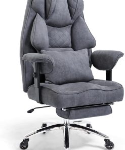 Ergonomic Office Chair 200 kg, Executive Chair with Footrest, Desk Chair with Lumbar Cushion, Comfortable XXL Wide Seat, Thickened Padded, Height Adjustable, Imitation Suede