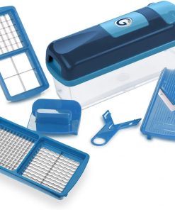 Genius Nicer Dicer Smart Gemüseschneider 6 tlg. Gemüsehobel Küche Schneider für Reiben Würfeln, Salatschneider Obstschneider Zerkleiner manuell, 800 ML Behälter blau