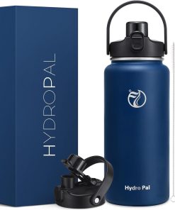 HydroPal Trinkflasche Edelstahl - 1900ml mit Strohhalm und Henkel, BPA-Frei, Kohlensäure geeignet, flasche Metall, Aesthetic trinkflasche für Fitnessstudio (Kobaltblau)