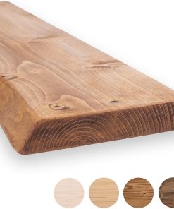 MoonTree rustikales Wandregal, lebendiger Rand, 90 cm x 22 cm x 3.8 cm, dunkle Eichenoptik