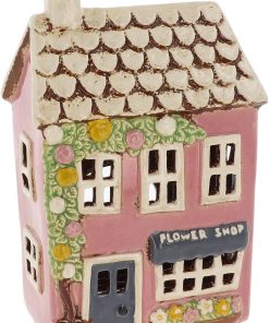 Shudehill Giftware Village Pottery Kerzenhalter aus Keramik, handbemalt, für Teelichter, Blumenladen, Teestube, Antiquitätengeschäft, alte Bäckerei und Süßigkeitengeschäft