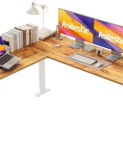 Agilestic L-förmig Höhenverstellbarer Schreibtisch, 190 x 155 cm Schreibtisch Höhenverstellbar Elektrisch, Eckschreibtisch Ergonomischer Steh-Sitz Tisch Computertisch, Hellbraun