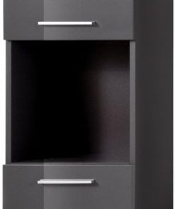 trendteam smart living - Amanda - Hochschrank - Grau Hochglanz - Badregal mit 2 höhenverstellbaren Einlegeböden - (BxHxT) 37 x 190 x 31 cm - Badmöbel mit 4 Fächern und Einer Ablage