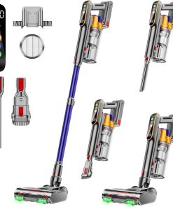 AOLOKO Akku Staubsauger, 50000Pa/580W/70Mins Staubsauger Kabellos mit 1,8L Großer Staubbecher, Wandmontierte Ladestation, 8-stufiges Filtersystem, Grünes Licht für Hartböden Teppiche Tierhaare