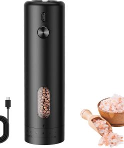 MERTTURM Elektrische Pfeffermühle USB-aufladbar, Automatische Salz Pfeffermühle mit Großem Fassungsvermögen (Upgrade), Externer Mahlgrad-Regler & Weißer LED, Einhandbedienung für Küche(1 Stück)
