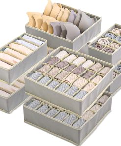 Underwear Storage Boxes, 8 Pieces Organiser System, Drawer Organiser for Wardrobe, Fabric Box, Foldable, for Bras, Ties, Underwear, Socks, Scarves, Folding Box (Grey)