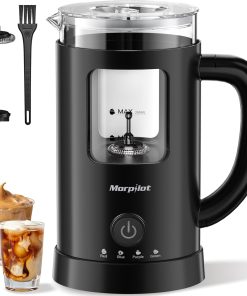 Morpilot Milchaufschäumer Elektrisch, 4 in 1 Milchschäumer für Heißer und Kalter, 550W 600ml, Latte-Design, Visuelles Glas, Leicht zu Reinigen, Schwarz
