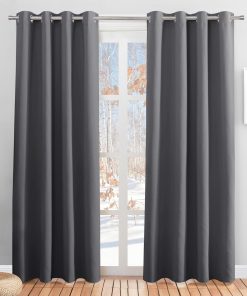 PONY DANCE Thermal Curtain, Cold Protection, Front Door, Blackout Curtains with Eyelets, Set of 2, H 210 x W 140 cm, Bedroom Curtains and Curtains, Grey Opaque, Thermal Curtain