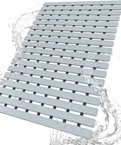 DEXI Badewannen-Duschmatte, rutschfest, 61 x 89 cm, strukturierte Badezimmer-Badematte, Abflusslöcher, waschbar, leicht trocknend, Grau