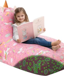 MeMoreCool Sitzsäcke für Kinder von 8–12 Jahren, großer Sitzsack mit Füllung, großes Kleinkinder-Sitzsackbett mit Einhorn, Faule Bodenliege für Kinder für Mädchen und Jungen, Buntes Einhorn