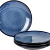UNICASA Speiseteller Porzellan 4 Personen, Große Salatteller Vintage Blau - 20 cm, Set 4-tlg Geschirrservice Tafelservice, Spülmaschinenfestes Keramik Teller